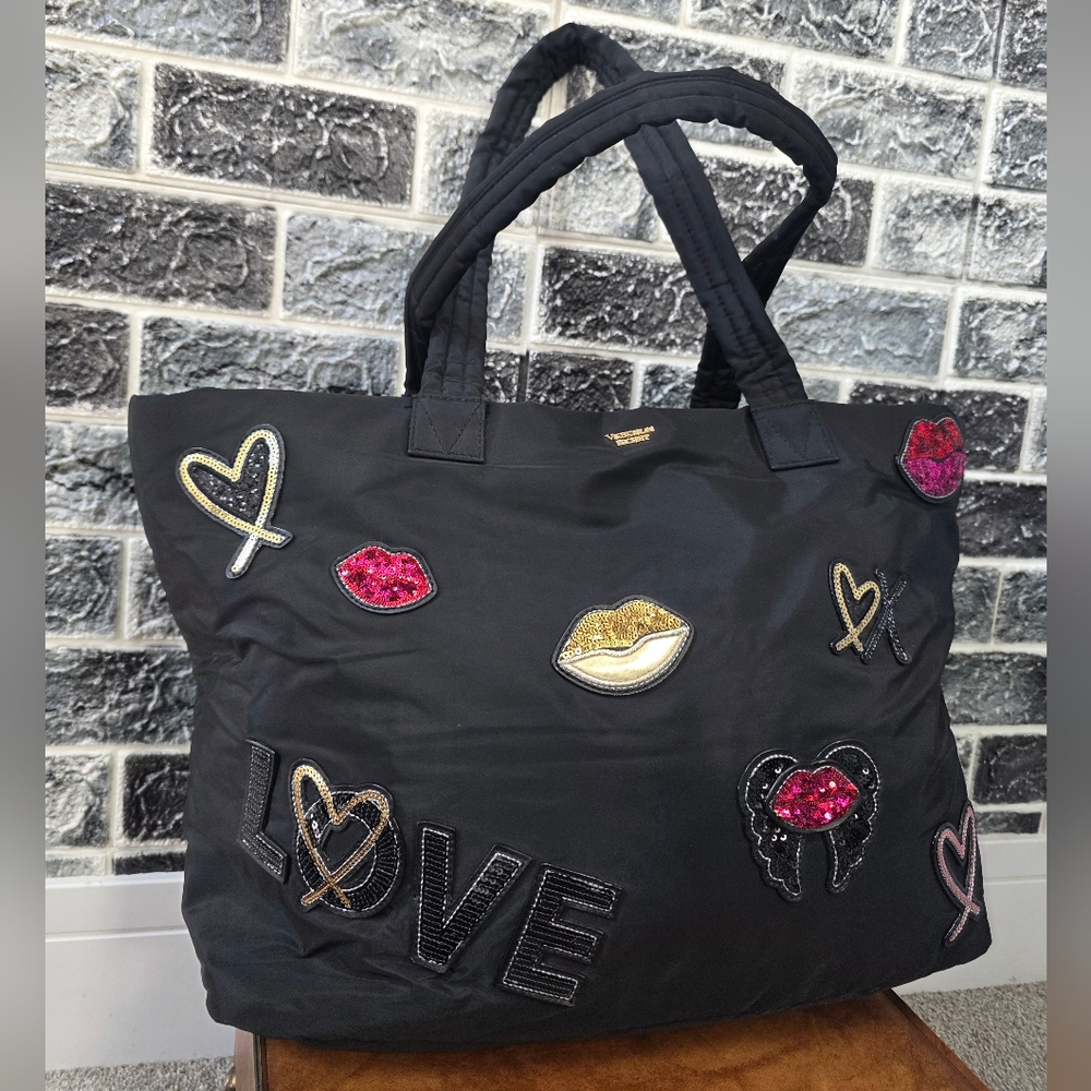Victoria's Secret Women's Black Stylish  Tote Bag with Embellishments